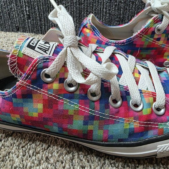 Converse All Star Low Top Pixels Sneakers Womens 8 Classic Colorful Abstract - Picture 3 of 15